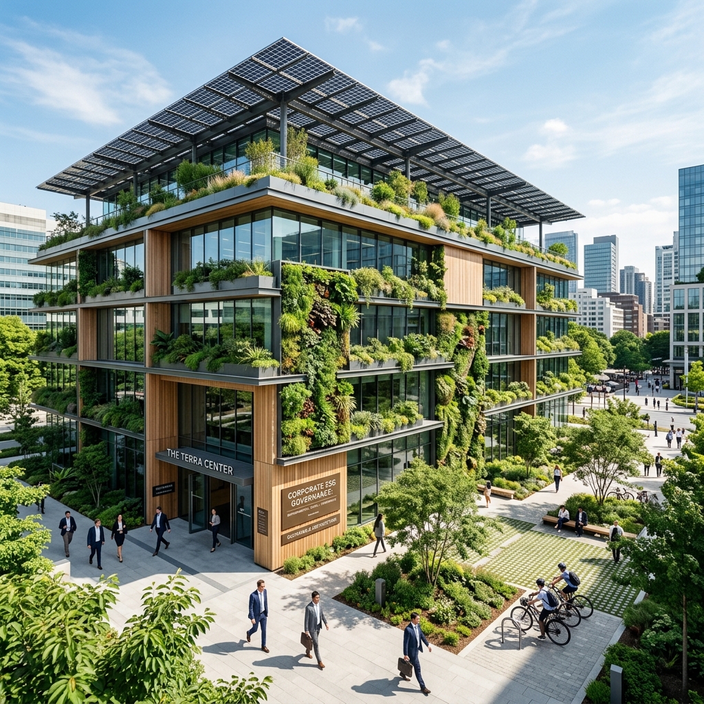 Prédio sustentável representando práticas de ESG corporativo