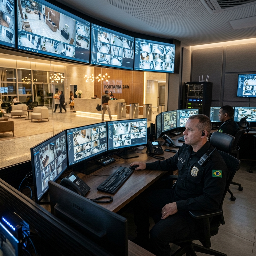 Sala de monitoramento e portaria corporativa 24 horas